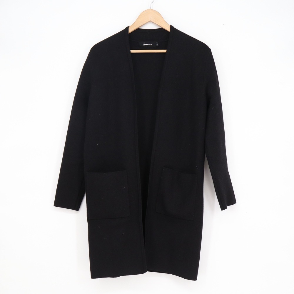 Anrabess Womens Black Open Front Longline Cardigan Sweater Pockets Size S